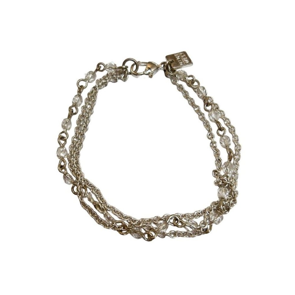 Nine West 7.5" Silvertone Clear Bead Triple Strand Bracelet Delicate